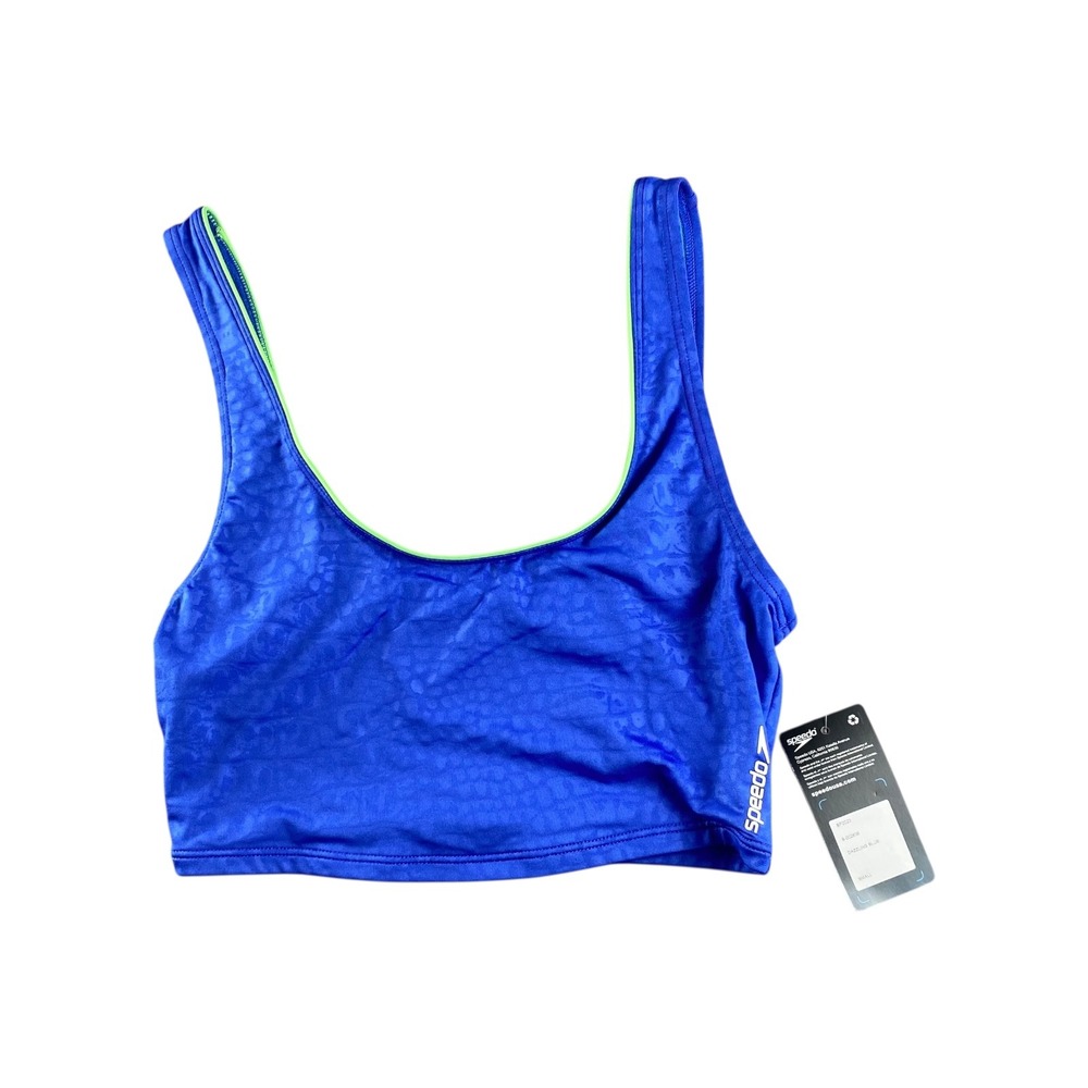 NWT Speedo Dazzling Blue Textured Swim Top S/P/CH Scoop Neck Athletic Sport